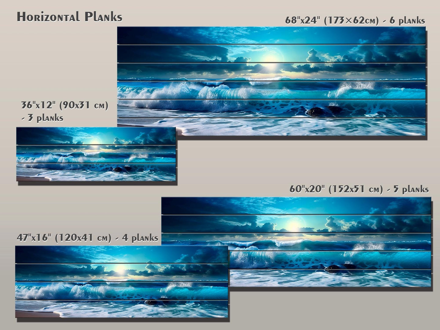 Wood Wall Art – Panoramic Sea Print | Nautical Wooden Wall Decor, Fade Resistant Print