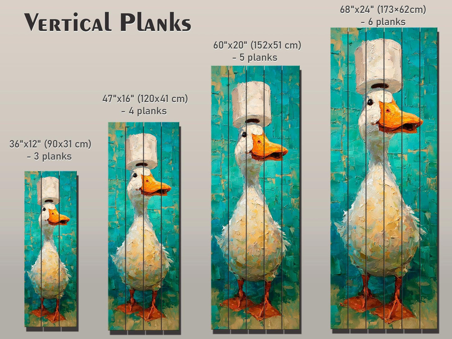Cute Duck Print on Wood - Whimsical Bathroom Wall Art with Teal and Cream