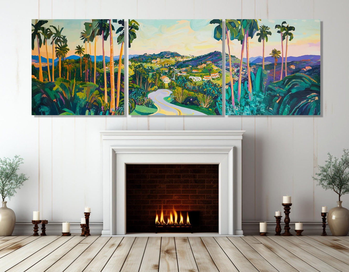 Beverly Hills Canvas Print - Retro City Skyline Art | Framed Multi Panel Wall Decor
