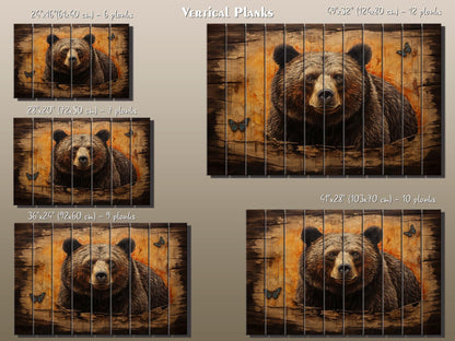 Rustic Grizzly Bear Print - Natural Wood Wall Art | Cabin Decor & Wildlife Artwork