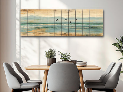 Coastal Wood Art – Pelican Wall Print on Natural Linden Wood, Rustic Beach Decoration