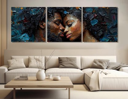 African Couple Painting – Framed Canvas Print | Romantic Wall Art Ready to Hang
