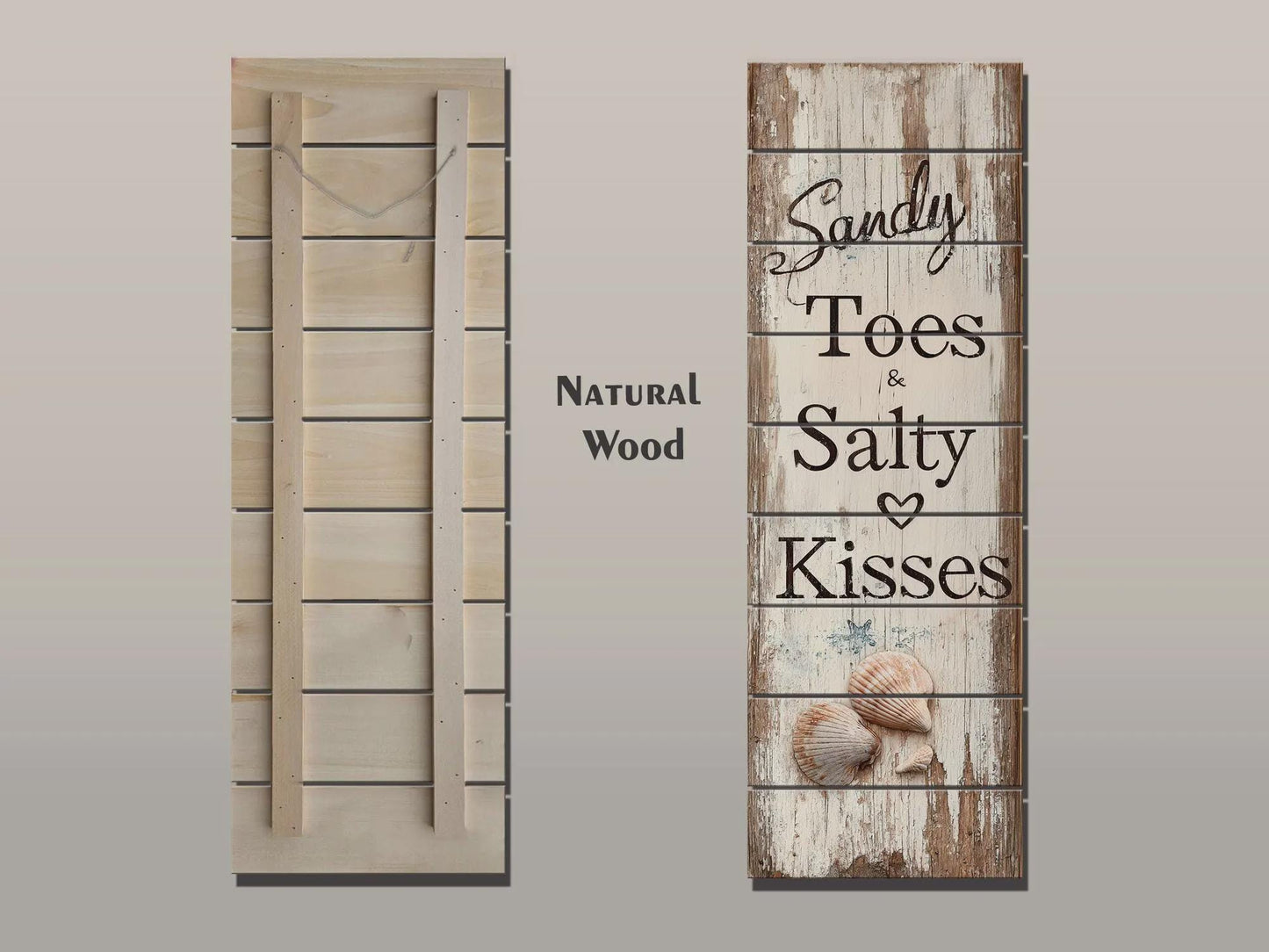 Rustic Beach Wall Art – Sandy Toes & Salty Kisses Coastal Wood Sign Decor