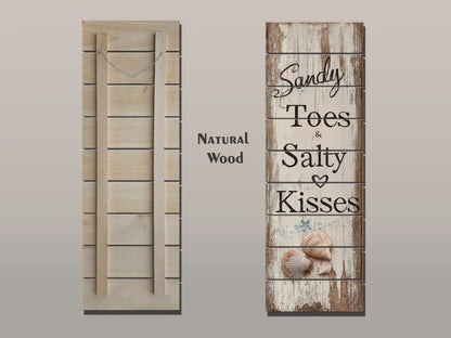 Rustic Beach Wall Art – Sandy Toes & Salty Kisses Coastal Wood Sign Decor