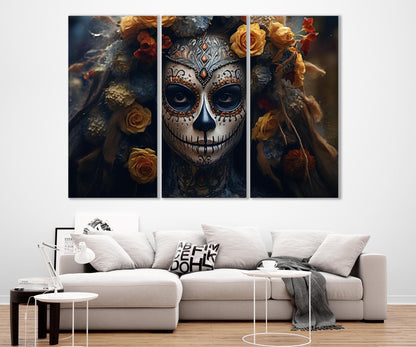 Day of the Dead Woman Canvas Print, Mexican Wall Art, Framed and Ready to Hang