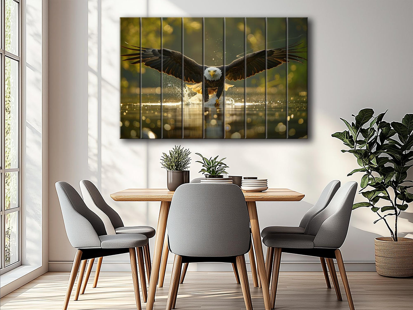 Hunting Eagle Painting Printed on Natural Wood, Birds Hunters Wall Art, Eagle Fishing, Hunter Gift, Wood Wall Art