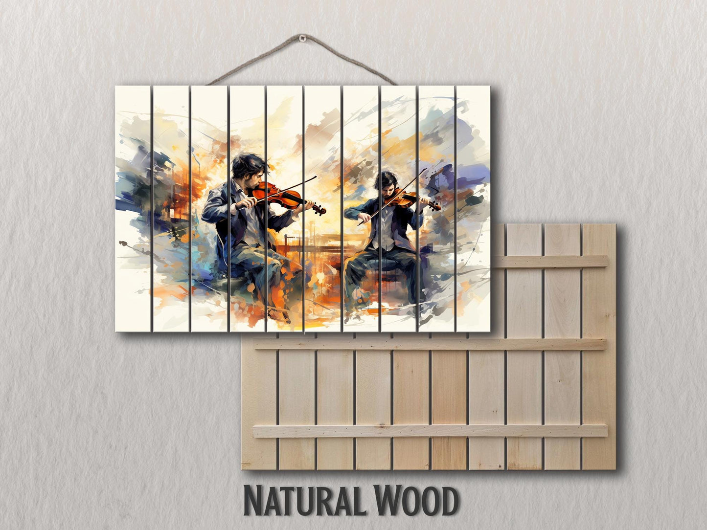 Violinist Wall Art – Abstract Violin Painting on Natural Wood Plank Art, Unique Rustic Music Decor