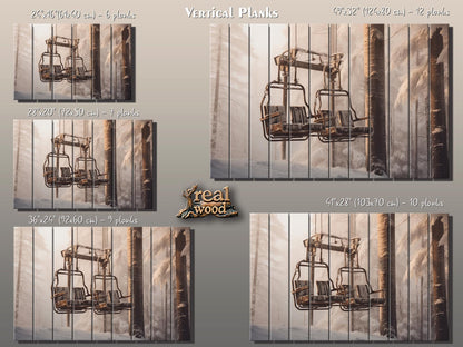 Retro Chairlift, Ski Lift Print On Natural Wood- Vintage Wall Art