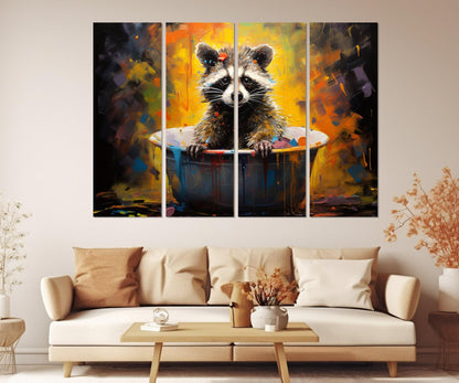 Raccoon Bathtub Canvas - Cute Animal Painting on Gallery Wrapped Cotton Canvas Print