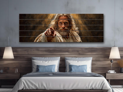 Jesus Christ Wall Art – Religious Wood Print | Golden Light Artwork on Planks