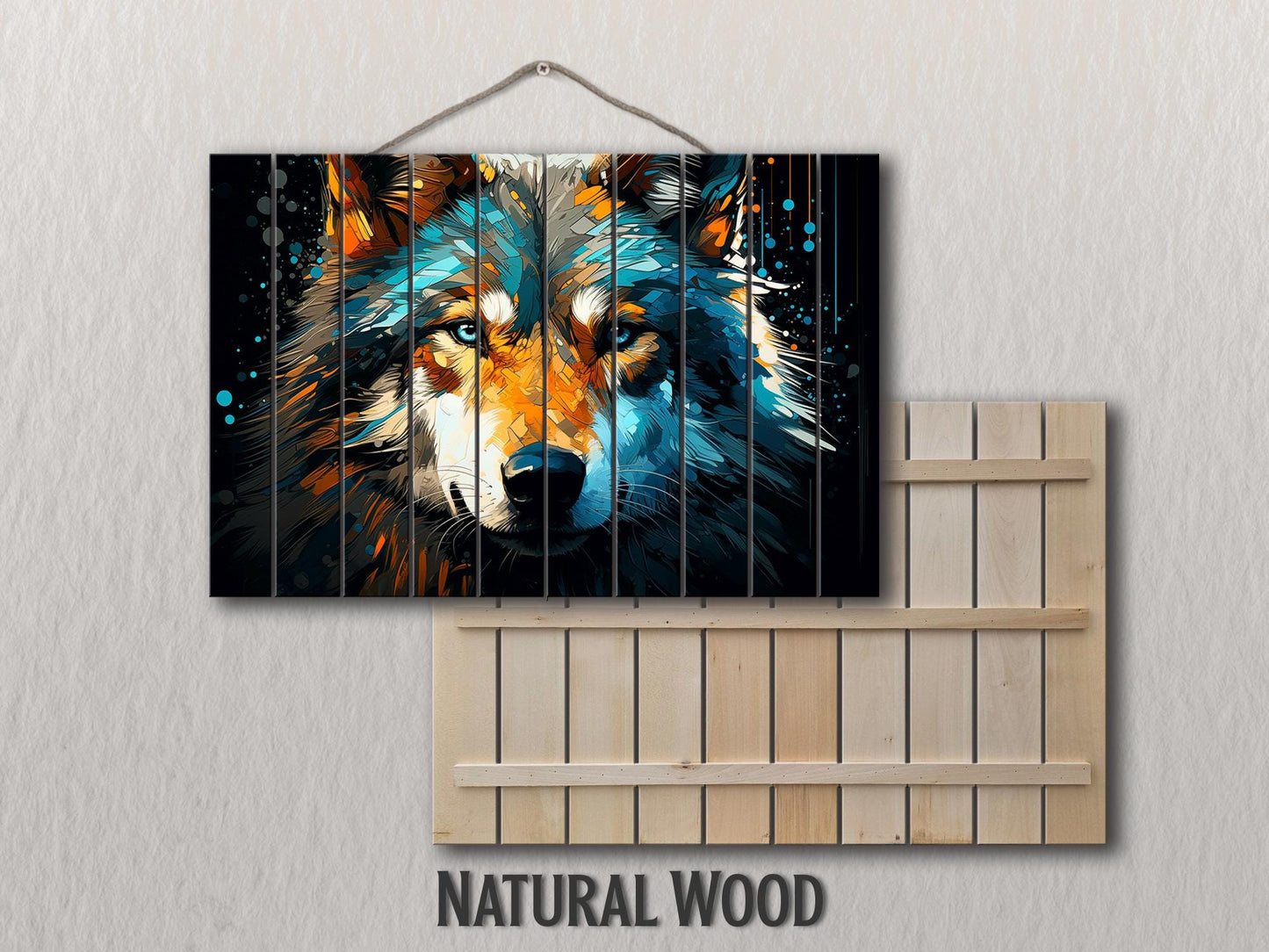 Wolf Painting Wood | Abstract Wolf Portrait on Natural Wood Plank Art - Modern Hunter Gift