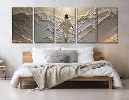 Jesus Walking on Water Canvas – Soft White Tones Painting | Framed Canvas Wall Art