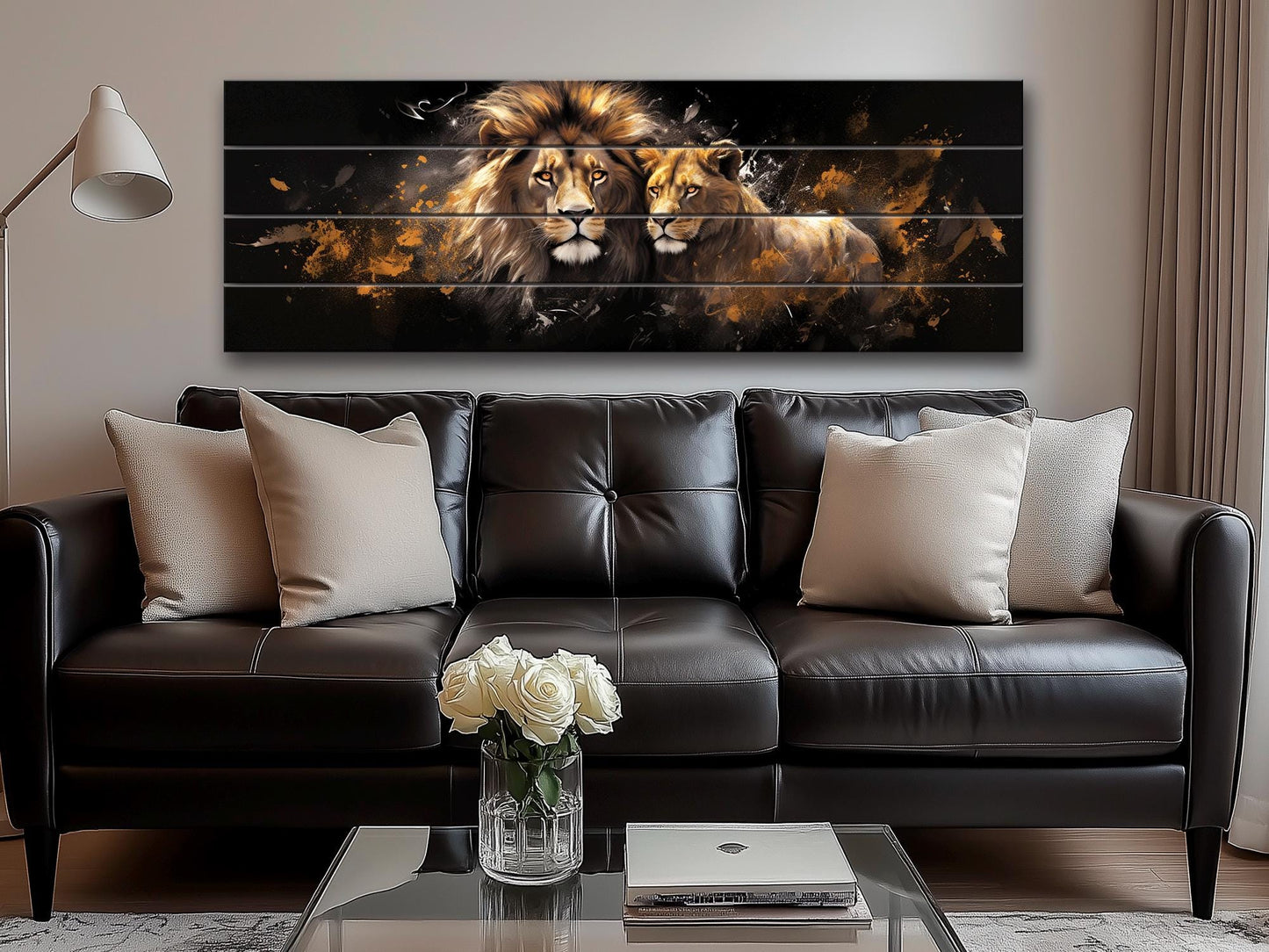 Lions and Lionesses in Love Printed On  Natural Wood – Animal Wall Decor