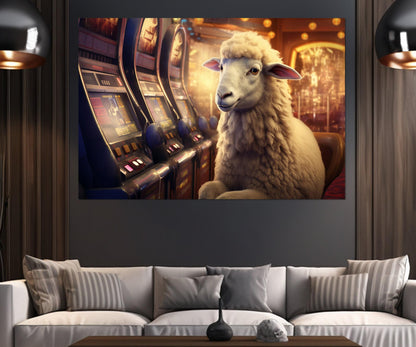 Sheep Canvas Print - Funny Casino Wall Art | Framed Cotton Canvas Decor