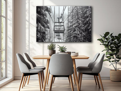 Rustic Wood Wall Art – Scenic Ski Lift Print | Natural Wood Plank Painting