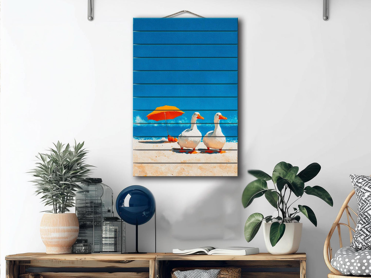 Wood Wall Art – Two Geese Sunbathing | Minimalist Farmhouse Wall Decor on Wood Planks