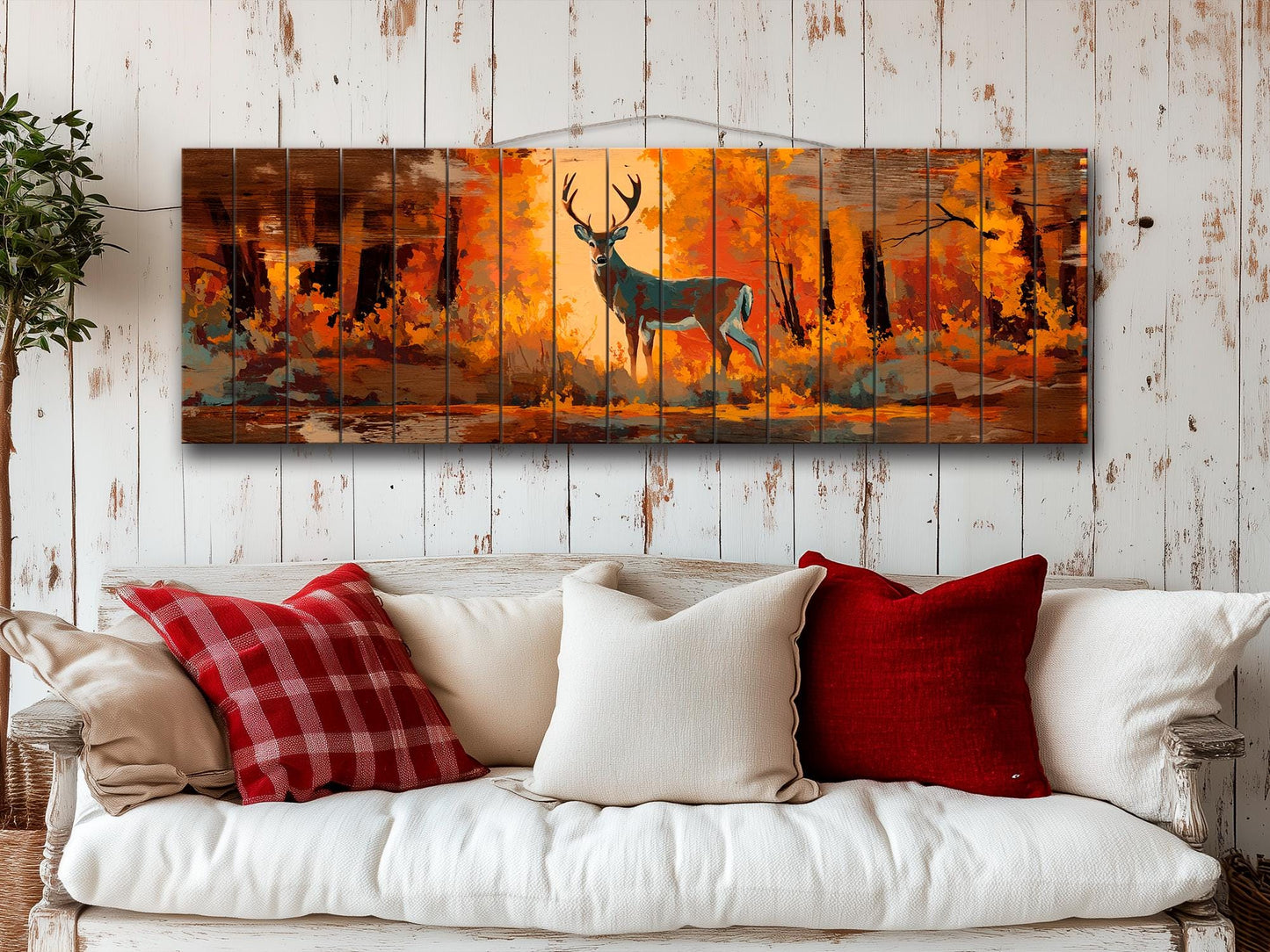 Deer Wall Art - Rustic Wood Print | Autumn Deer Print on Wood | Cabin Decor