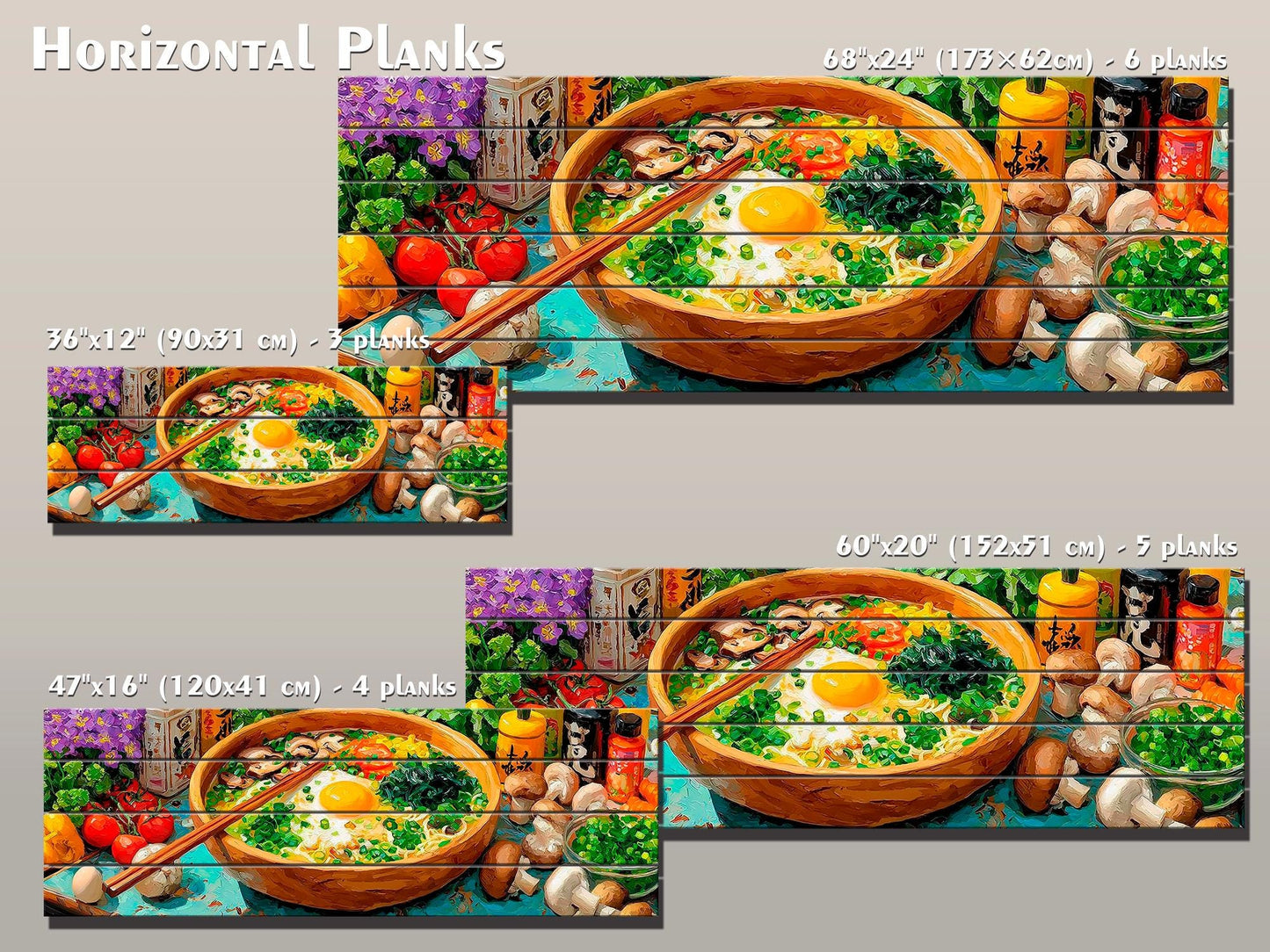 Ramen Wood Wall Art, Japanese Food Print on Wood, Asian Kitchen Decor