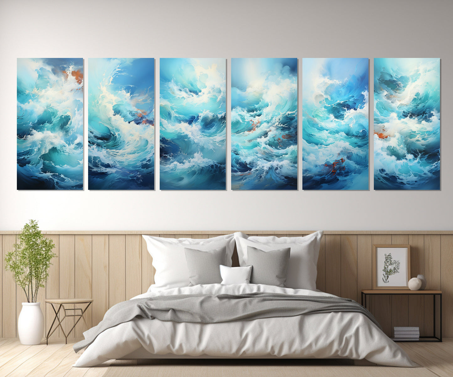 Abstract Ocean Wall Art – 6 Panel Canvas Art | Framed Ocean Waves Print