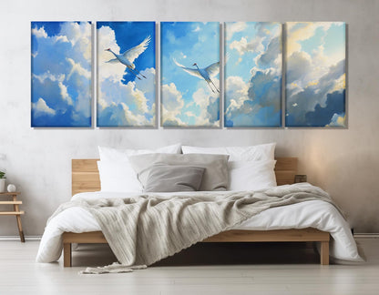 Cranes Wall Art – Soaring Bird Artwork on Large Gallery Wrapped Canvas Print