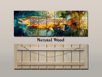 Brown Trout Wood Print - Rustic Fishing Wall Art | Handcrafted Linden Wood Artwork