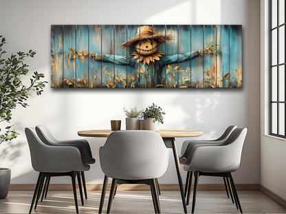 Rustic Scarecrow Art – Farmhouse Wall Decor | Natural Wood Print On Wood