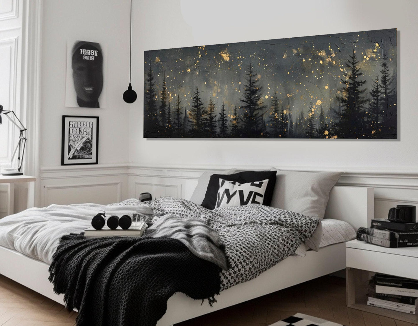 Pine Forest Canvas Print – Large Starry Sky Painting | Framed Gallery Wrapped Canvas Art