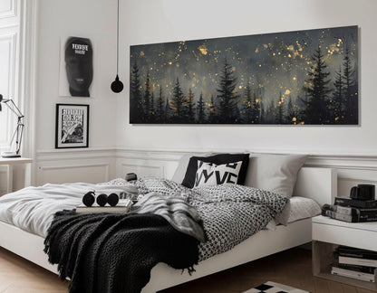 Pine Forest Canvas Print – Large Starry Sky Painting | Framed Gallery Wrapped Canvas Art