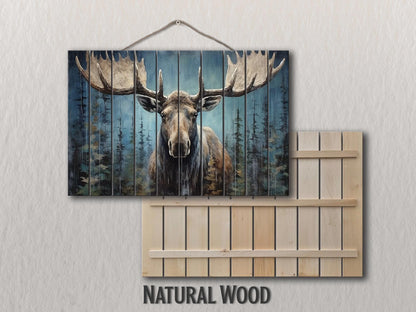 Rustic Moose Wall Art – Natural Wood Wall Decor With Wood Grain Texture