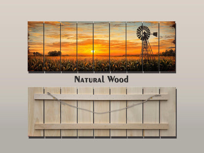 Rustic Wood Print | Abstract Sunset Cornfield Wall Art - Farmhouse Decor