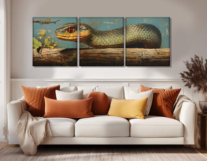 Vintage Snake Artwork – Framed Cotton Canvas Print | Green Snake Wall Art