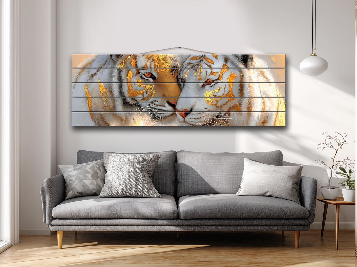 Majestic Tigers Print on Wood, Romantic Wildlife Painting, Exotic Wall Decor