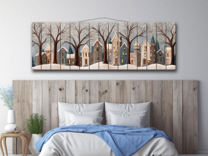 Winter Village Wood Art - Rustic Wood Decor | Seasonal Wooden Wall Art