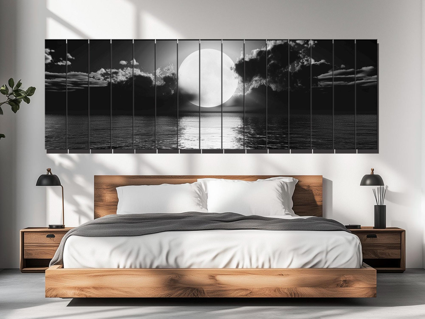 Wood Wall Art - Scenic Moon Print on Natural Wood | Large Moonlight Poster