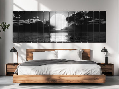 Wood Wall Art - Scenic Moon Print on Natural Wood | Large Moonlight Poster
