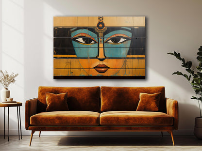 Egyptian Art Print | Retro Abstract Wooden Wall Art on Natural Wood Planks