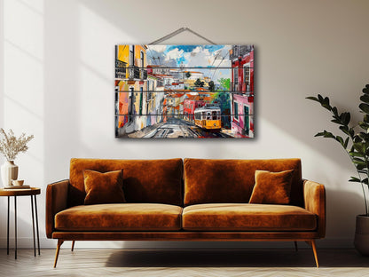 Lisbon Wood Art | Abstract Lisbon Painting Print on Wood – Rustic Wall Decor
