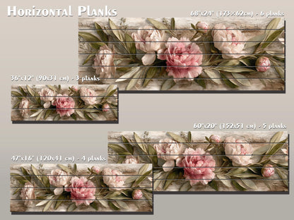 Peonies Print Wood - Beige Pink Floral Wall Art | Rustic Farmhouse Flower Print