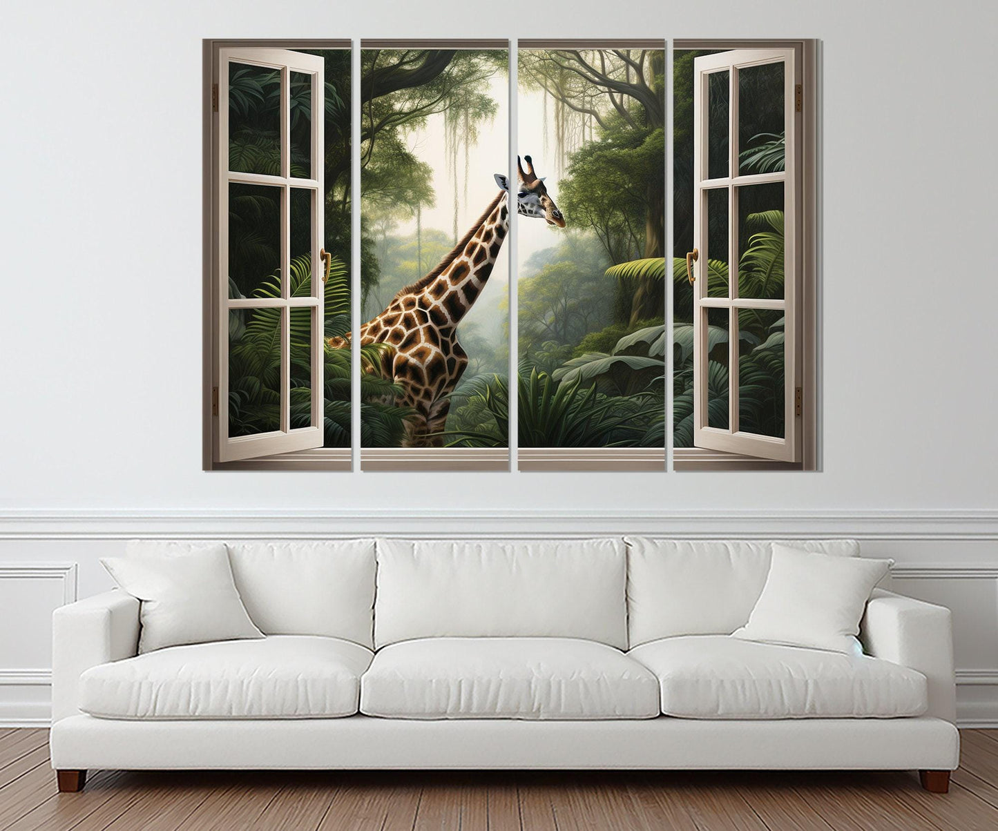 Jungle Window Canvas - African Wall Art Framed Canvas Print With Giraffe View