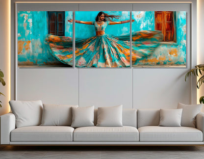 Indian Canvas Print – Beautiful National Dress Painting | Framed Gallery Wrapped Art