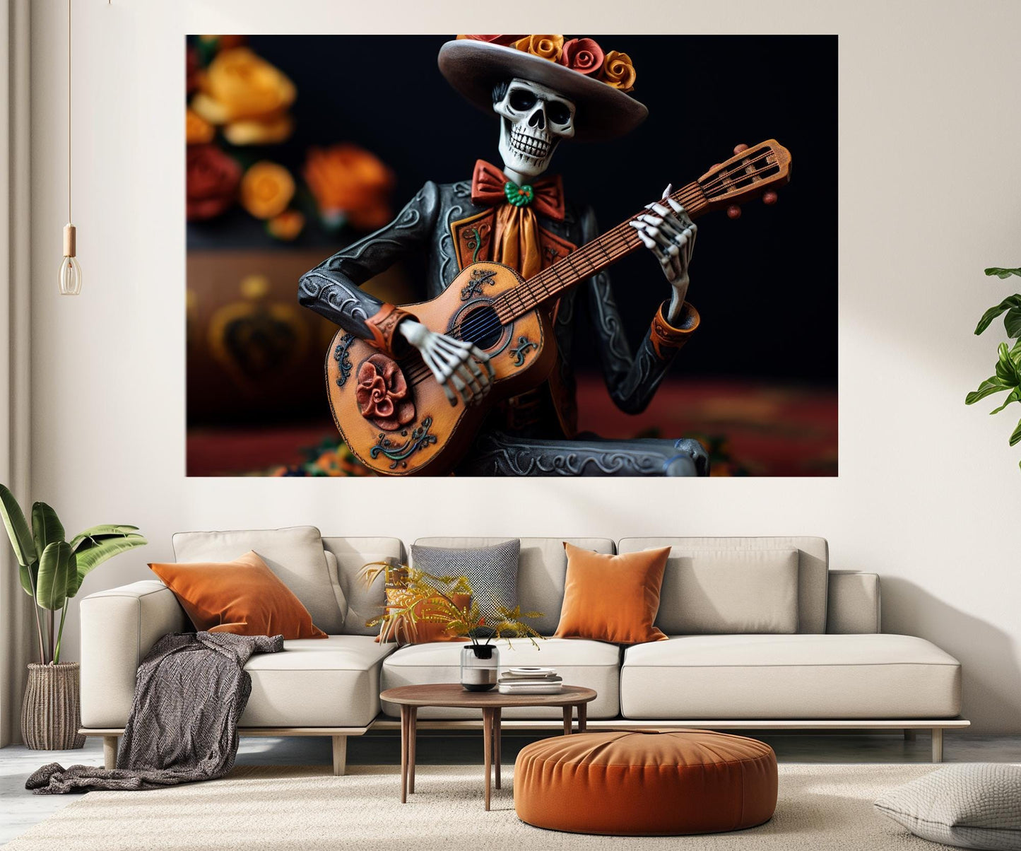 Skeleton Guitar Canvas – Framed Canvas Print | Day of the Dead Wall Art Decor