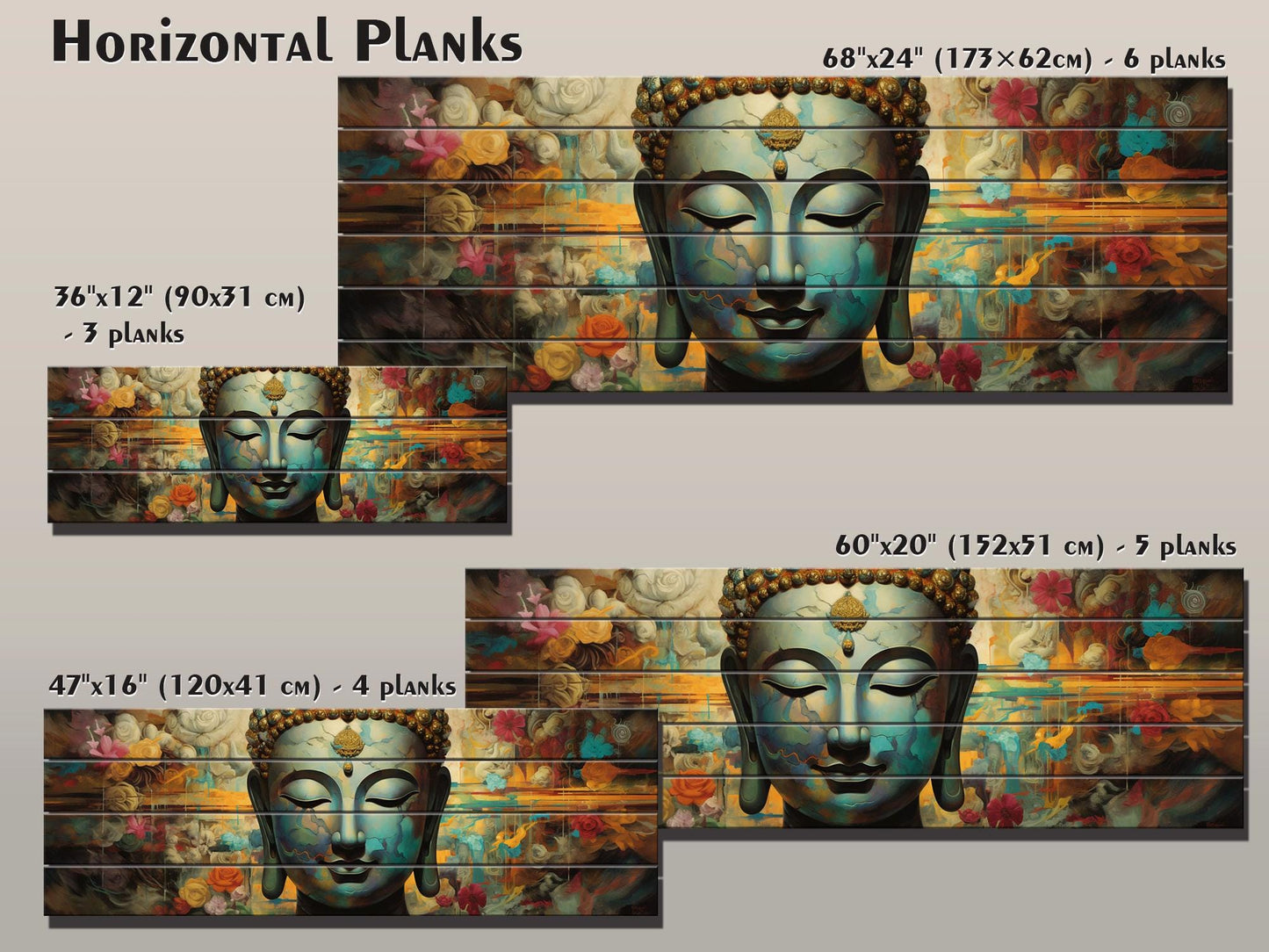 Peaceful Buddha Print On Natural Wood