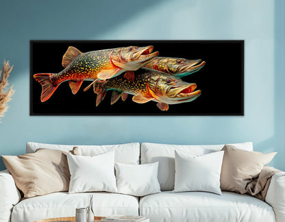 Pike Fish Canvas Print – Realistic Underwater Fish Chase on Stretched Frame