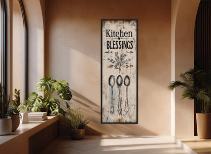 Kitchen Blessings Canvas Print - Rustic Kitchen Sign | Framed & Ready to Hang