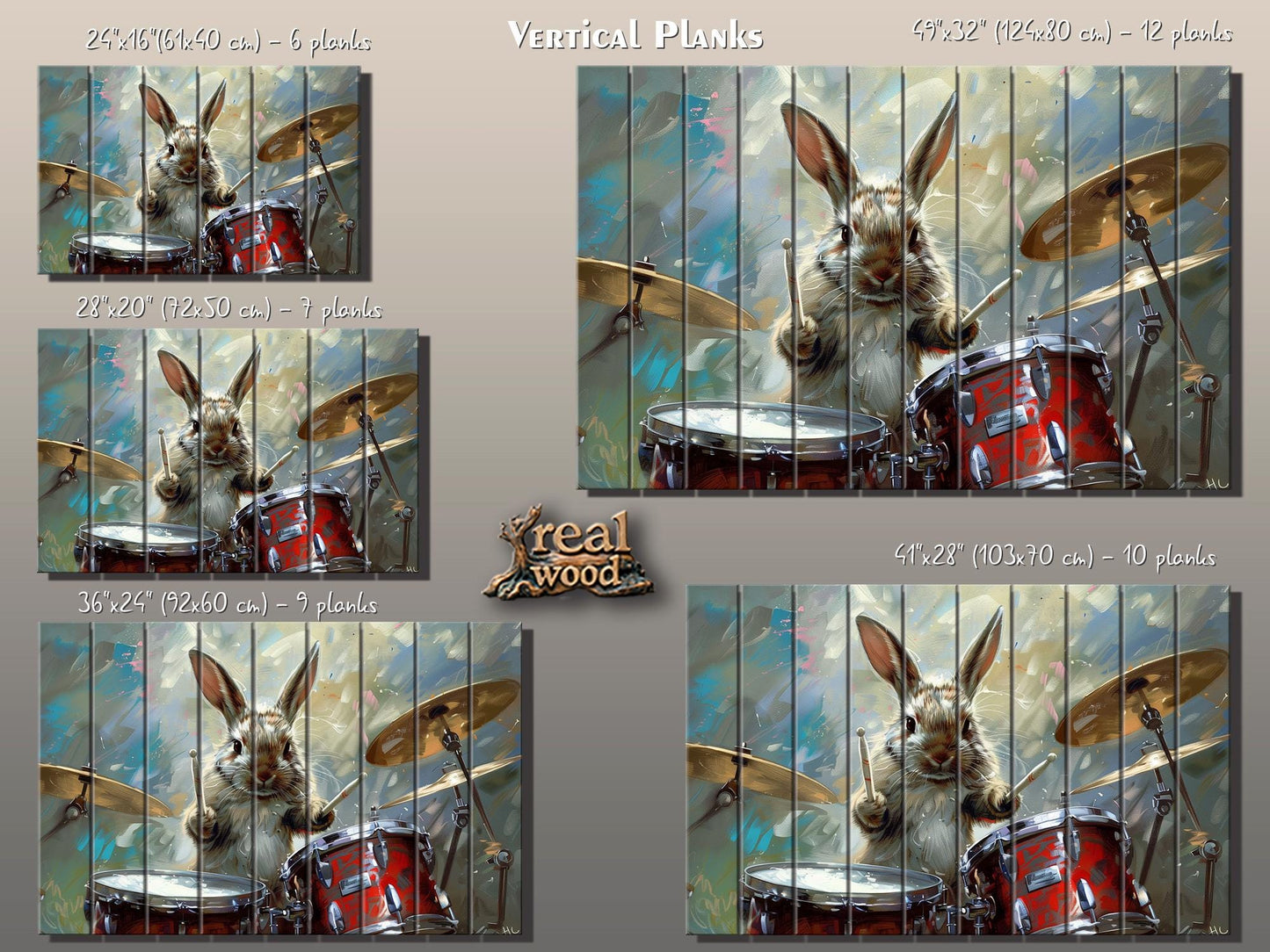 Rabbit Drummer Print on Wood, Funny Rabbit Musician Print, Drummer Gift, Musician Gift, Wood in Interior, Drums Wall Art, Wood Wall Art