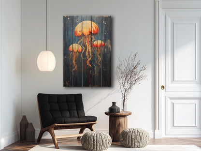 Jellyfish Wall Art – Rustic Wood Decor | Unique Natural Wood Print