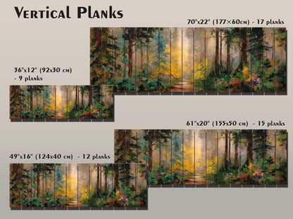Mystical Forest Path Bathed in Golden Morning Light Print on Wood, Rustic Forest Painting, Cozy Cabin Wall Decor, Wood Wall Art