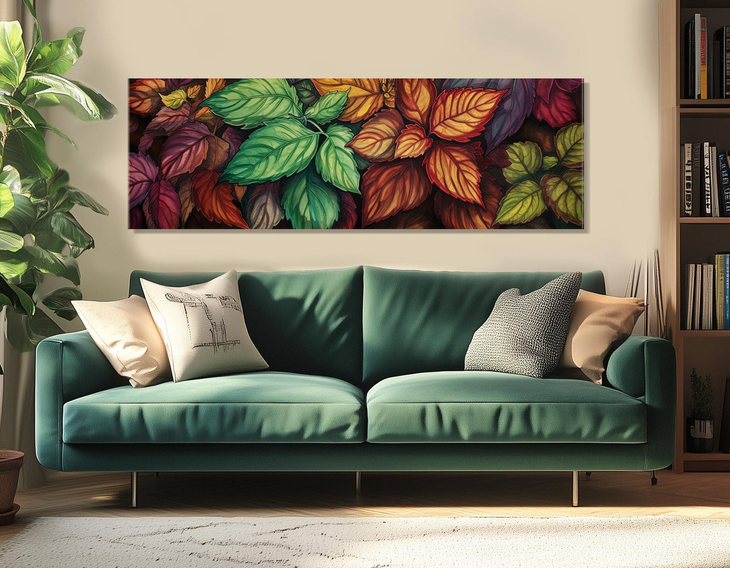Retro Canvas Art - Colorful Leaf Wall Art Framed Print | Rustic Wildflowers Decor