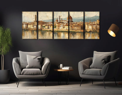Florence Canvas Print – Retro Duomo Canvas Art With Arno River Painting, Ready to Hang