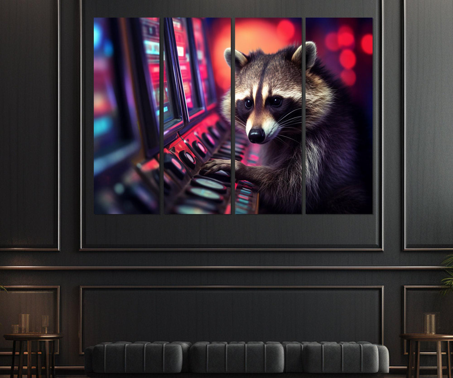 Raccoon Canvas Print - Funny Casino Wall Art | Framed Gallery Wrapped Cotton Canvas
